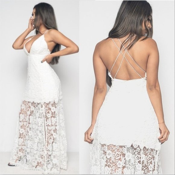 WHITE LACE MAXI DRESS - Picture 1 of 3